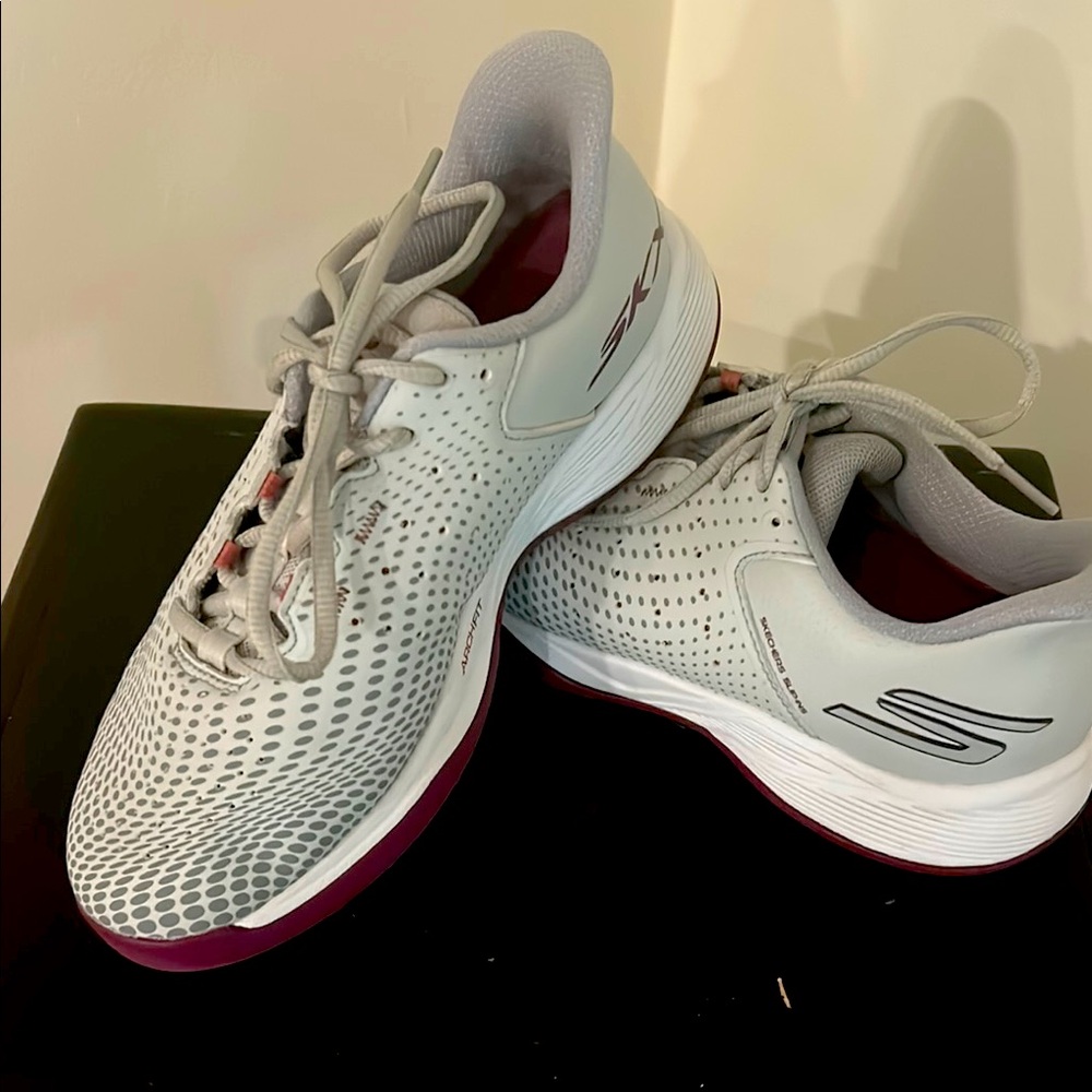 Skechers Gray and White Athletic Shoes with Cushioned Sole